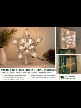 Silver Tinsel Lighted Star Tree Topper